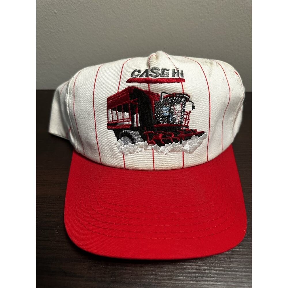 VTG Case IH White w/ Red Pinstripe East Moline Plant Snapback Trucker Hat - USA